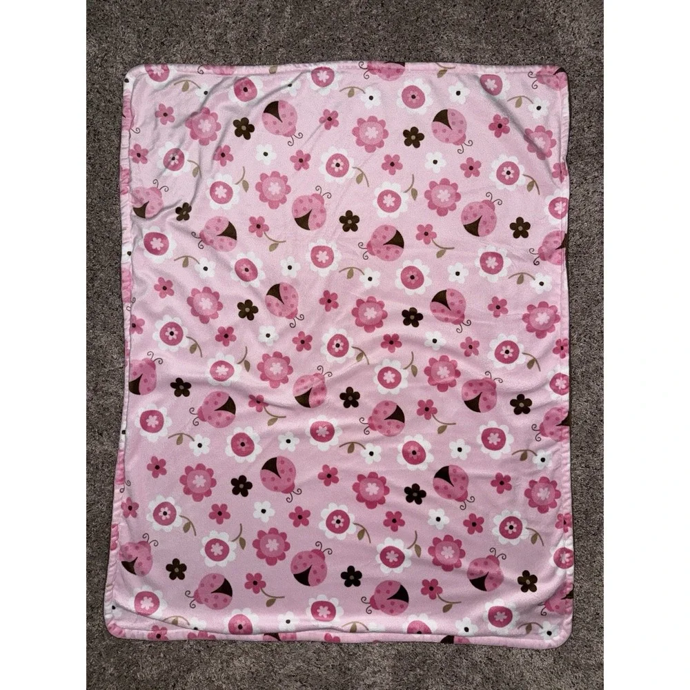 Baby Starters‎ Pink Tan Brown Ladybug Blanket Soft Sherpa Security Lovey 30x40